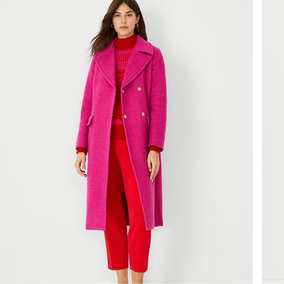 LIKE NEW! Ann Taylor Wool Blend Pink Notch Collar Wrap Trench Coat - Picture 12 of 12